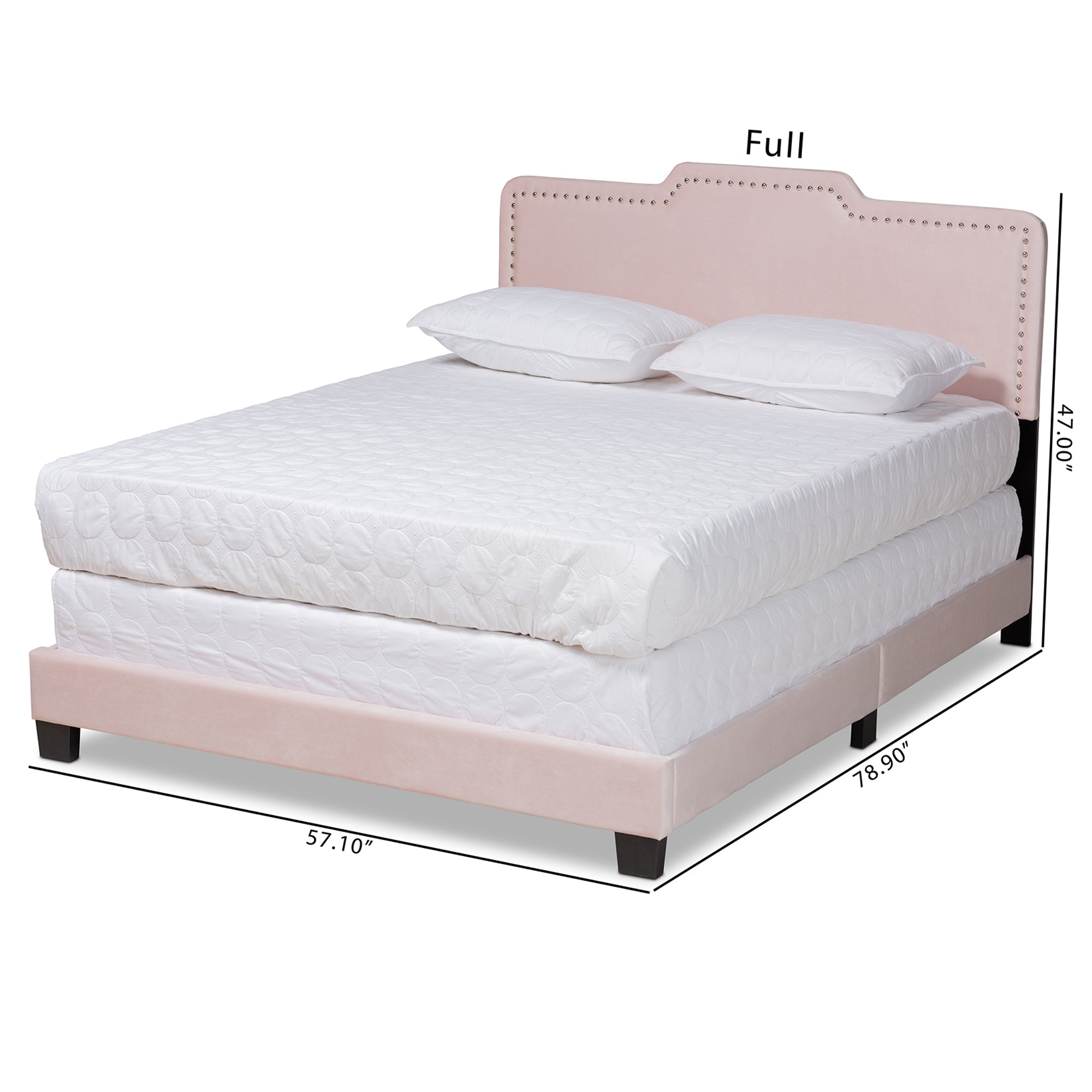 Benjen Light Pink Velvet Fabric Upholstered Full Size Panel Bed