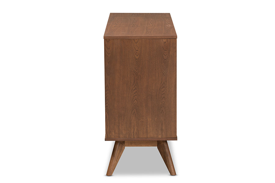 Barrett Mid-Century Modern Walnut Brown Finished Wood and Synthetic Rattan 6-Drawer Dresser