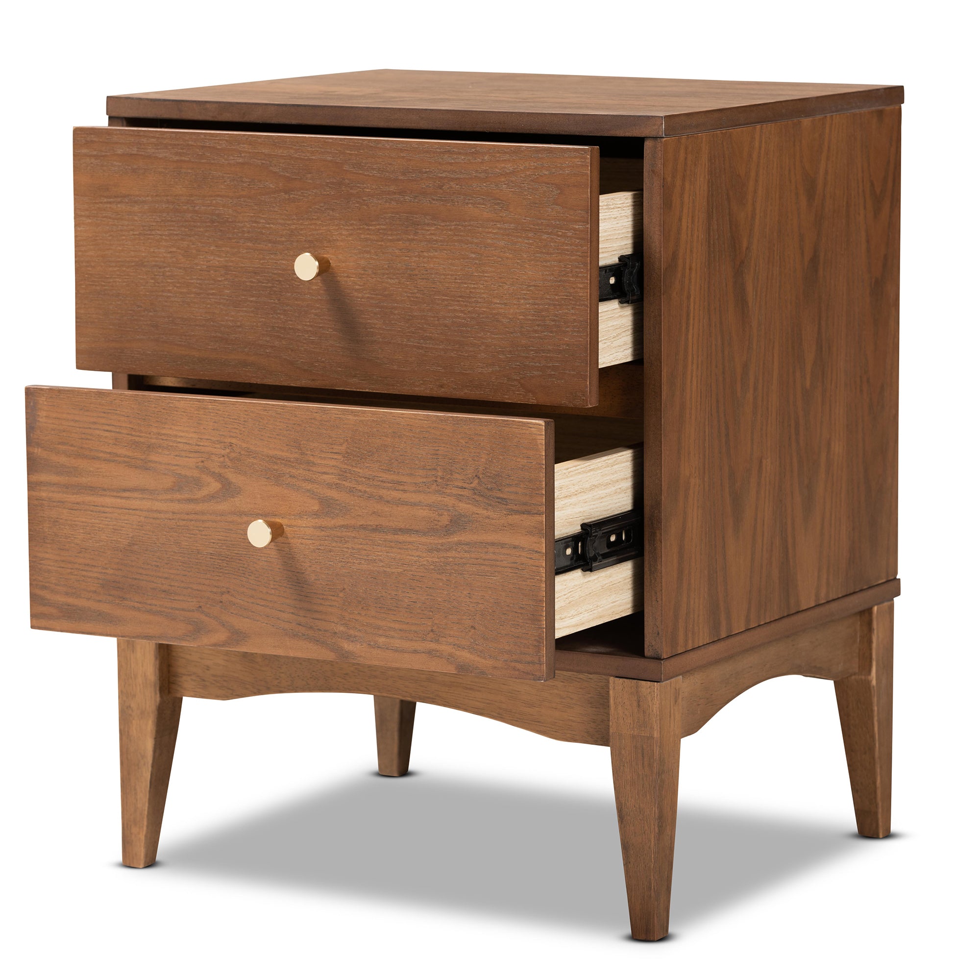Landis Mid-Century Modern Ash Walnut Finished Wood 2-Drawer Nightstand