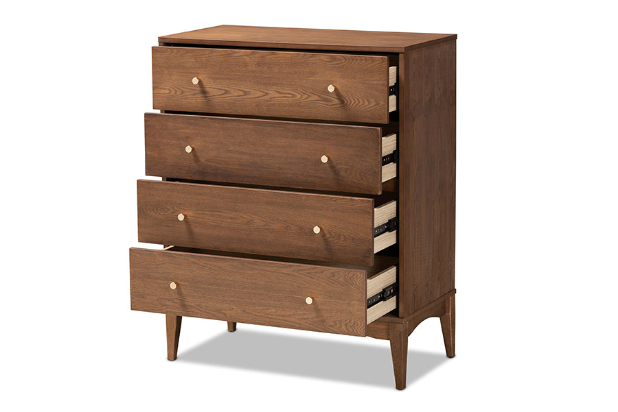 Landis Mid-Century Modern Ash Walnut Finished Wood 4-Drawer Chest