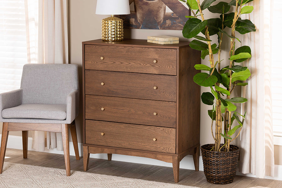 Landis Mid-Century Modern Ash Walnut Finished Wood 4-Drawer Chest