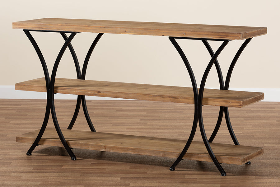 Terrell Modern Rustic and Industrial Natural Brown Finished Wood and Black Finished Metal Console Table