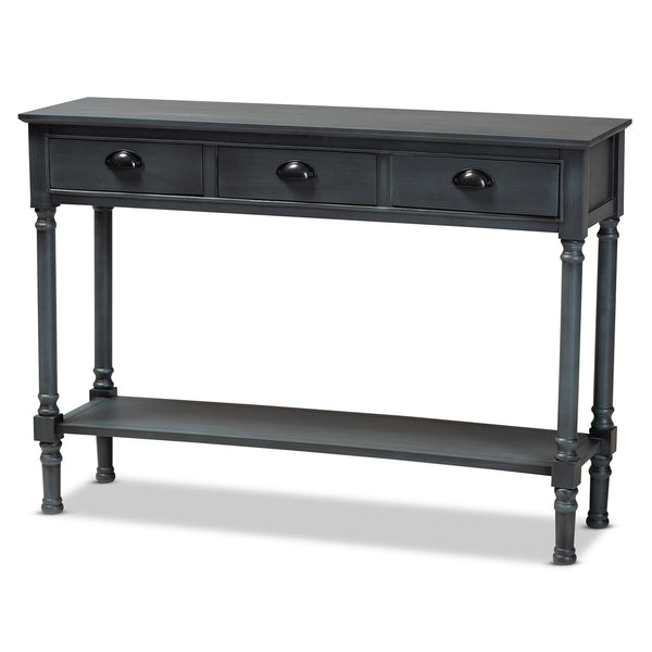 Garvey French Provincial Dark Blue Grey Wood 3-Drawer Entryway Console Table