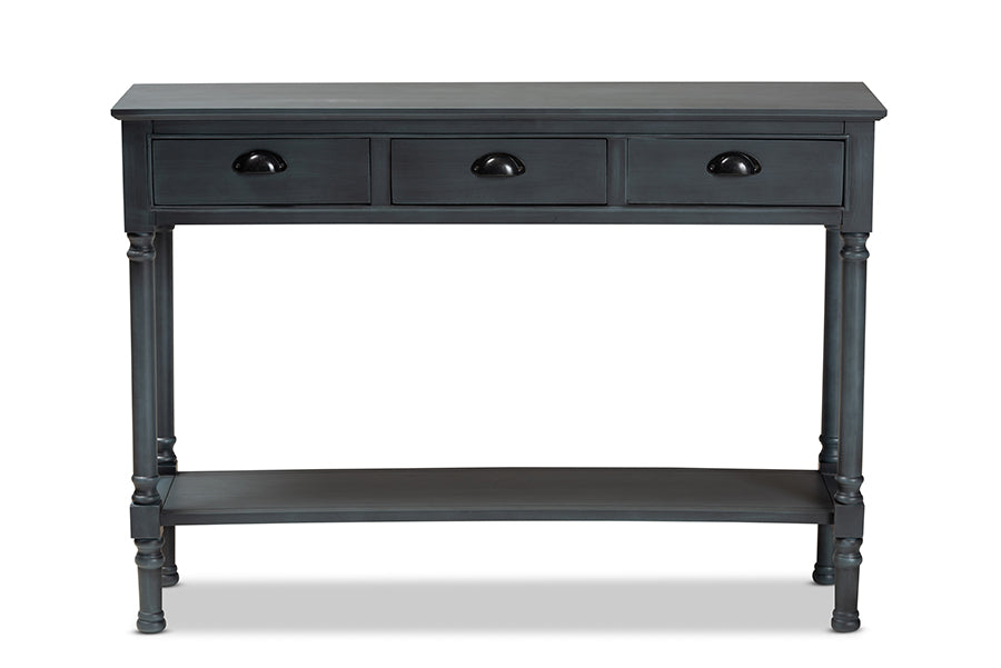 Garvey French Provincial Dark Blue Grey Wood 3-Drawer Entryway Console Table