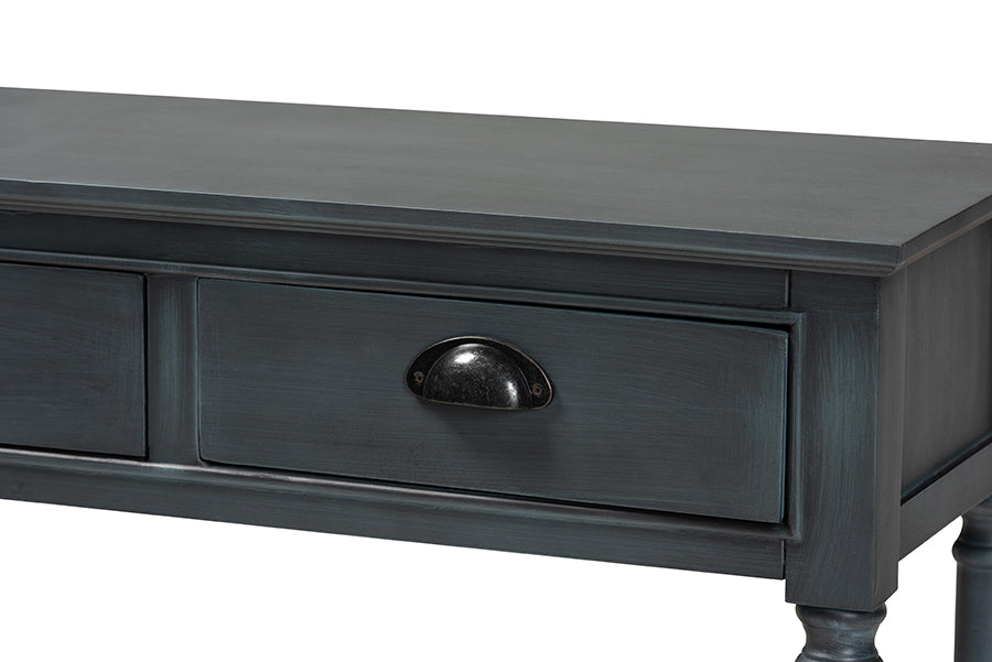 Garvey French Provincial Dark Blue Grey Wood 3-Drawer Entryway Console Table