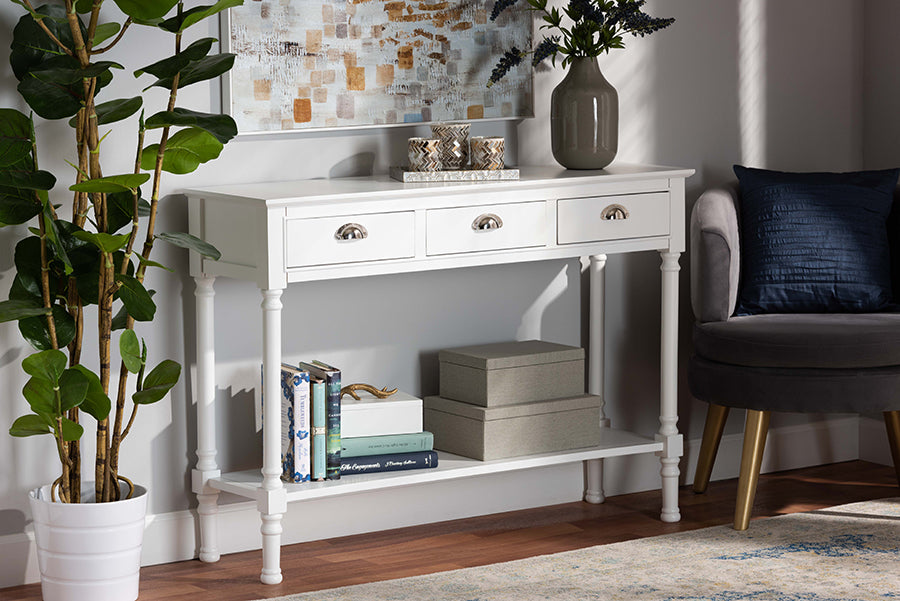 Garvey French Provincial White Finished Wood 3-Drawer Entryway Console Table