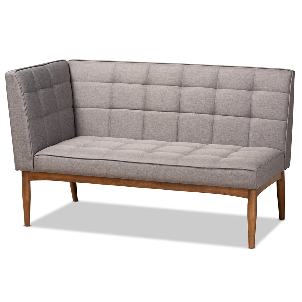 Sanford Mid-Century Modern Grey Fabric Upholstered and Walnut Brown Finished Wood 2-Piece Dining Nook Banquette Set