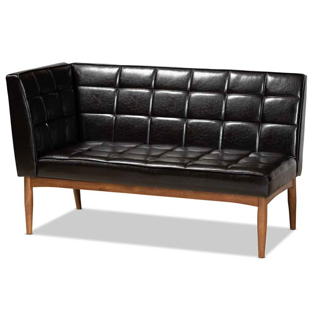 Sanford Mid-Century Modern Dark Brown Faux Leather Upholstered and Walnut Brown Finished Wood 3-Piece Dining Nook Set