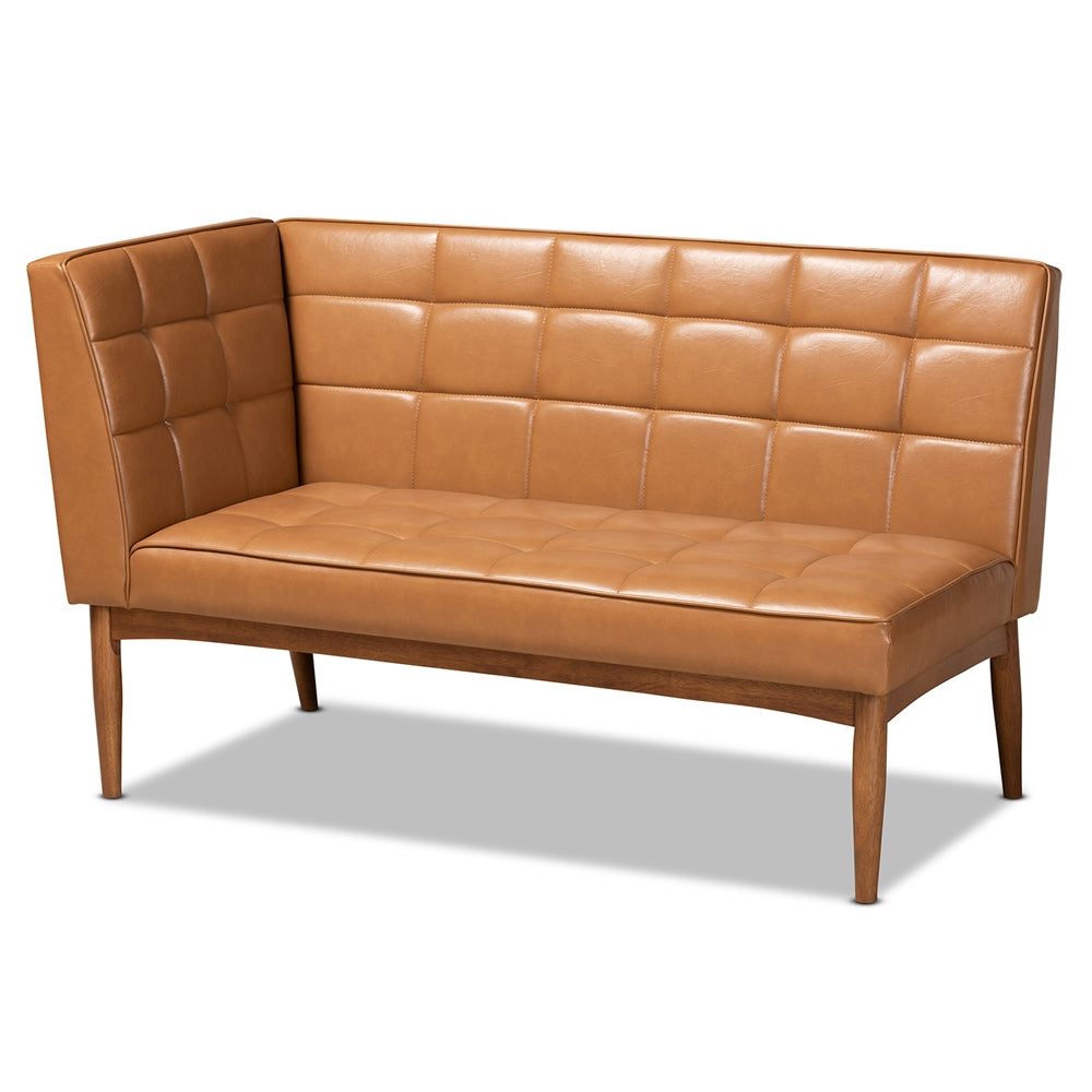 Sanford Mid-Century Modern Tan Faux Leather Upholstered and Walnut Brown Finished Wood 5-Piece Dining Nook Set