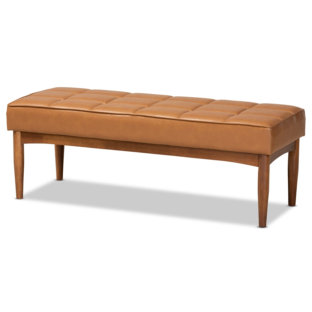 Sanford Mid-Century Modern Tan Faux Leather Upholstered and Walnut Brown Finished Wood 5-Piece Dining Nook Set
