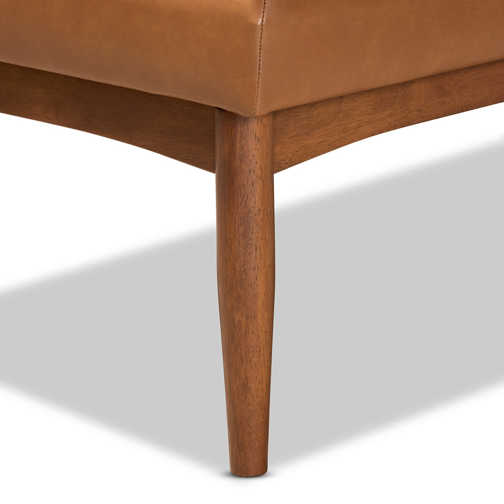 Sanford Mid-Century Modern Tan Faux Leather Upholstered and Walnut Brown Finished Wood 2-Piece Dining Nook Banquette Set