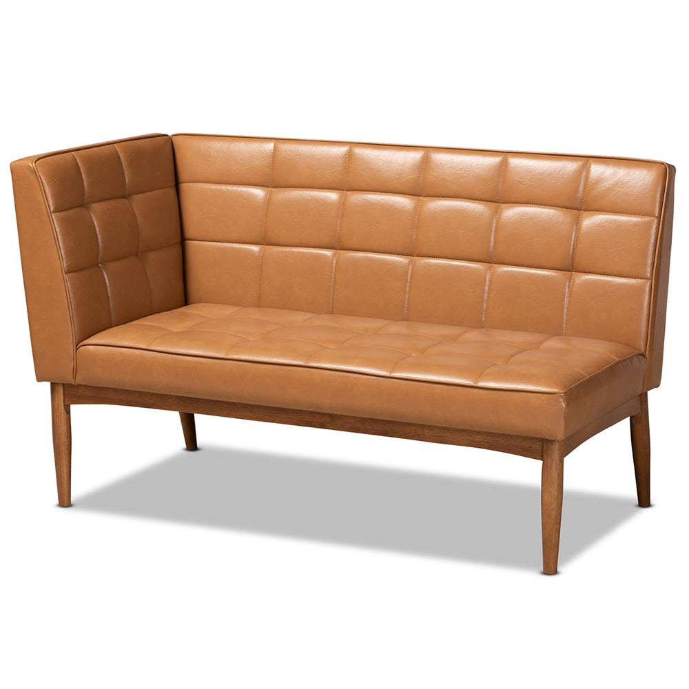 Sanford Mid-Century Modern Tan Faux Leather Upholstered and Walnut Brown Finished Wood 3-Piece Dining Nook Set