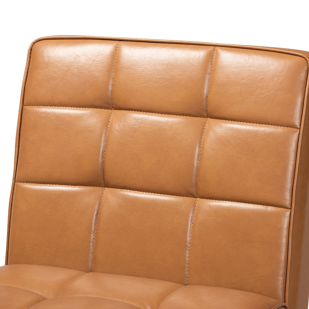 Sanford Mid-Century Modern Tan Faux Leather Upholstered and Walnut Brown Finished Wood Dining Chair