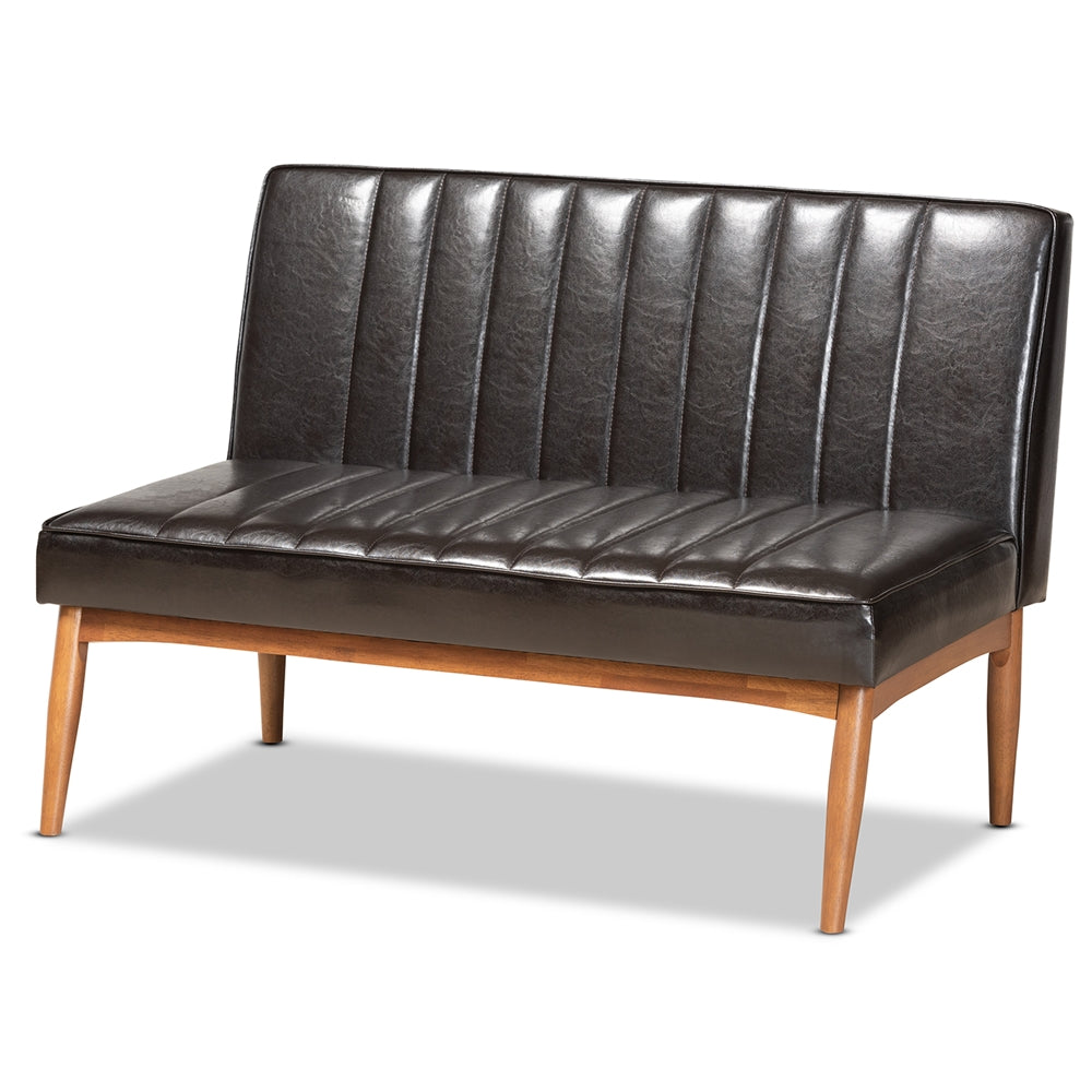 Daymond Mid-Century Modern Dark Brown Faux Leather Upholstered and Walnut Brown Finished Wood 4-Piece Dining Nook Set