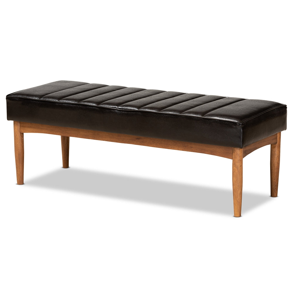 Daymond Mid-Century Modern Dark Brown Faux Leather Upholstered and Walnut Brown Finished Wood 4-Piece Dining Nook Set