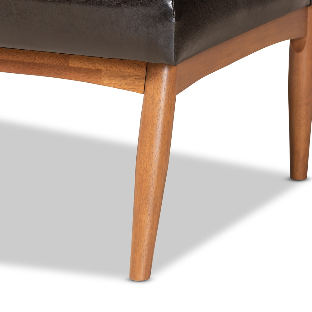 Daymond Mid-Century Modern Dark Brown Faux Leather Upholstered and Walnut Brown Finished Wood 3-Piece Dining Nook Set