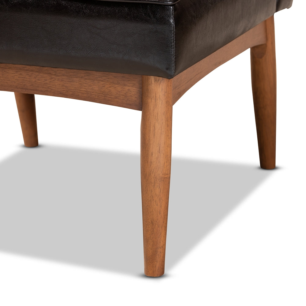 Daymond Mid-Century Modern Dark Brown Faux Leather Upholstered and Walnut Brown Finished Wood Dining Chair