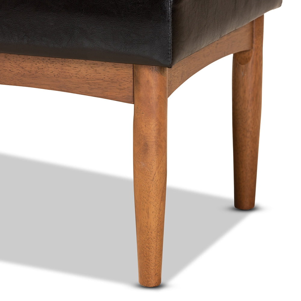 Daymond Mid-Century Modern Dark Brown Faux Leather Upholstered and Walnut Brown Finished Wood Dining Bench