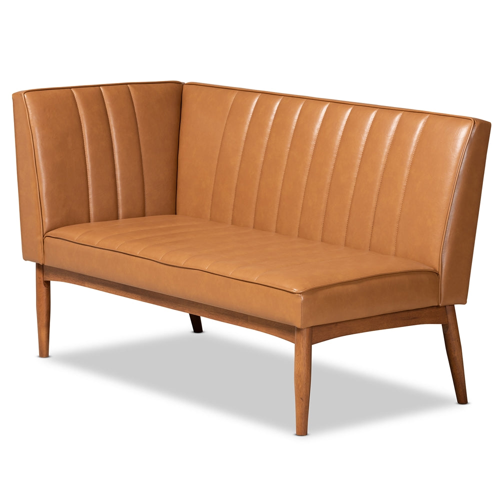 Daymond Mid-Century Modern Tan Faux Leather Upholstered and Walnut Brown Finished Wood 5-Piece Dining Nook Set
