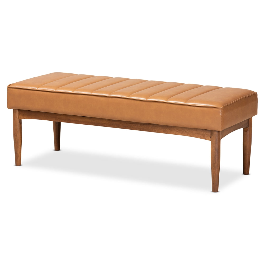 Daymond Mid-Century Modern Tan Faux Leather Upholstered and Walnut Brown Finished Wood 4-Piece Dining Nook Set