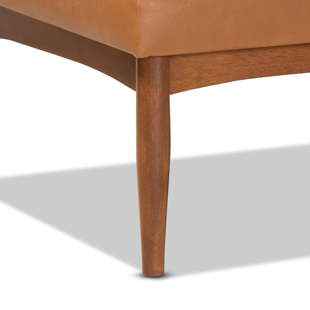 Daymond Mid-Century Modern Tan Faux Leather Upholstered and Walnut Brown Finished Wood 4-Piece Dining Nook Set