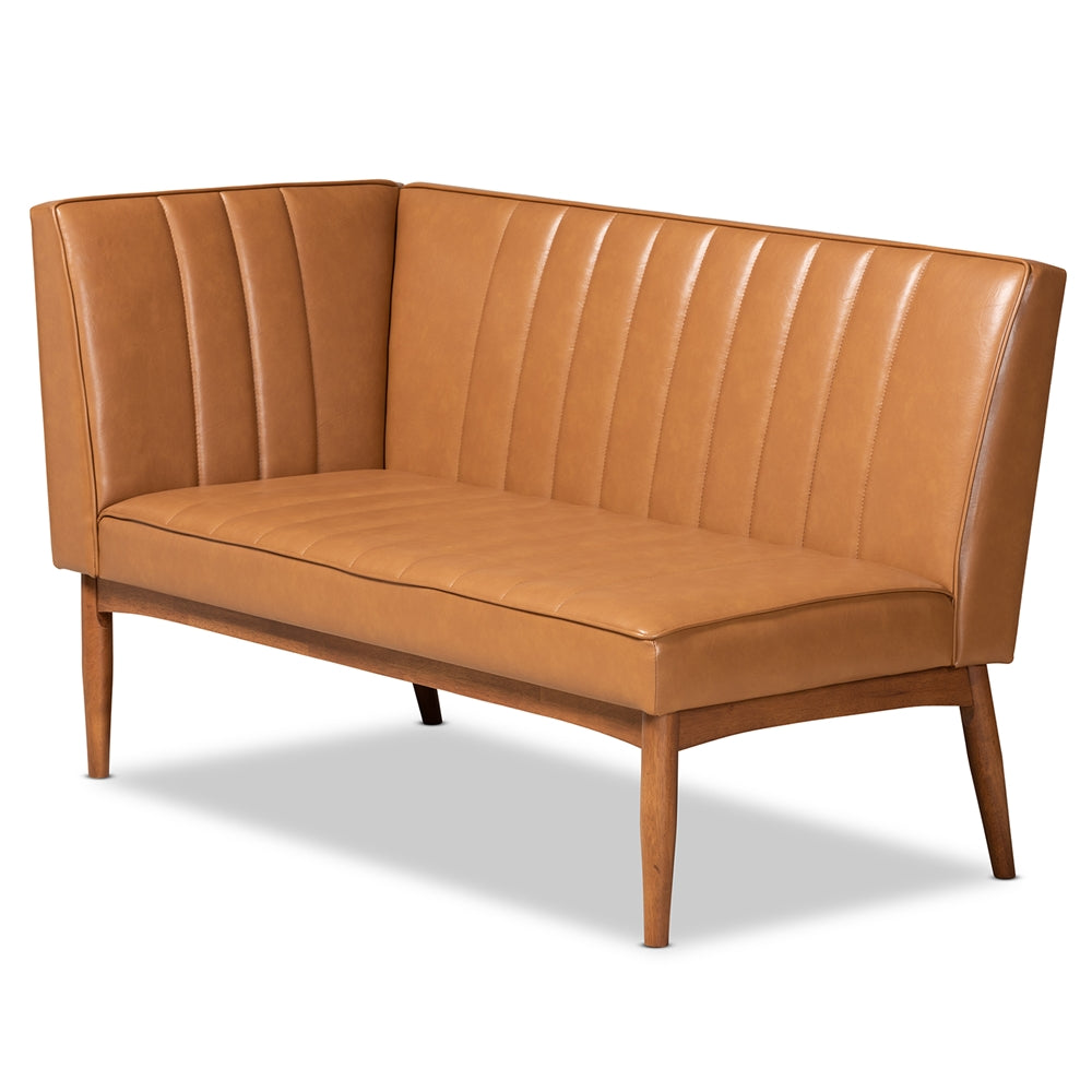 Daymond Mid-Century Modern Tan Faux Leather Upholstered and Walnut Brown Finished Wood 3-Piece Dining Nook Set