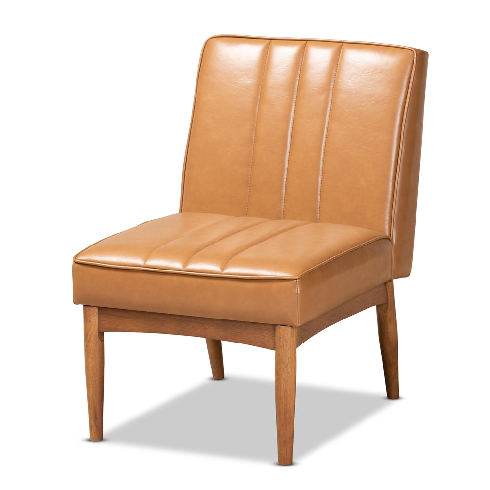 Daymond Mid-Century Modern Tan Faux Leather Upholstered and Walnut Brown Finished Wood Dining Chair