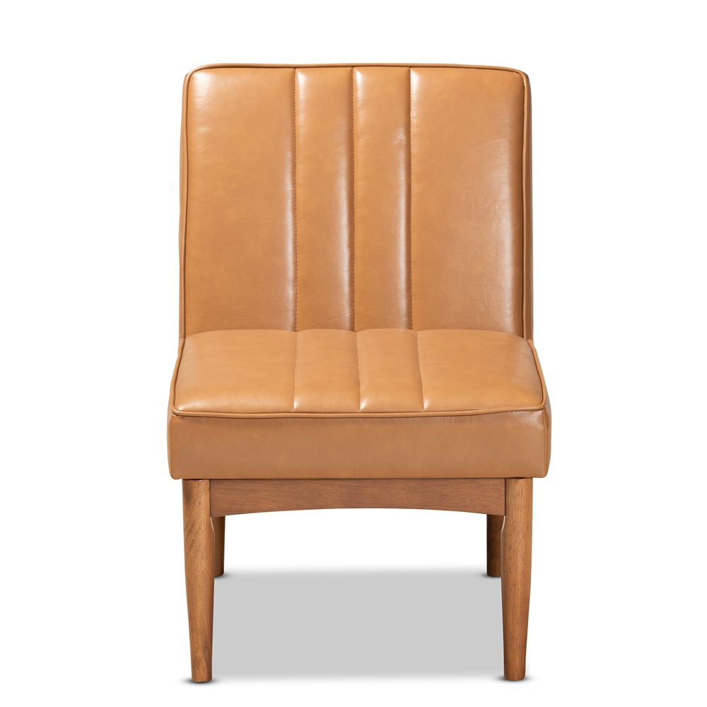 Daymond Mid-Century Modern Tan Faux Leather Upholstered and Walnut Brown Finished Wood Dining Chair