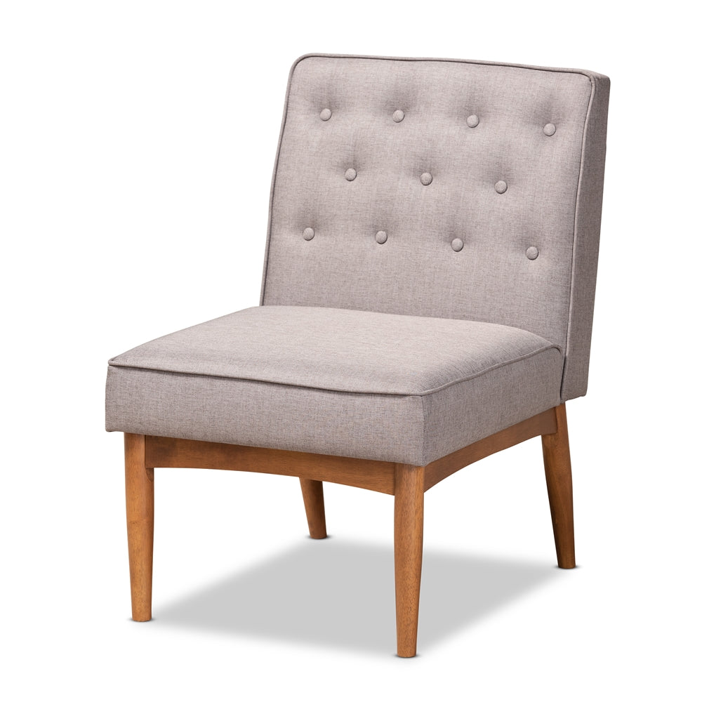 Riordan Mid-Century Modern Grey Fabric Upholstered and Walnut Brown Finished Wood 5-Piece Dining Nook Set