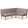 Riordan Mid-Century Modern Grey Fabric Upholstered and Walnut Brown Finished Wood 2-Piece Dining Nook Banquette Set