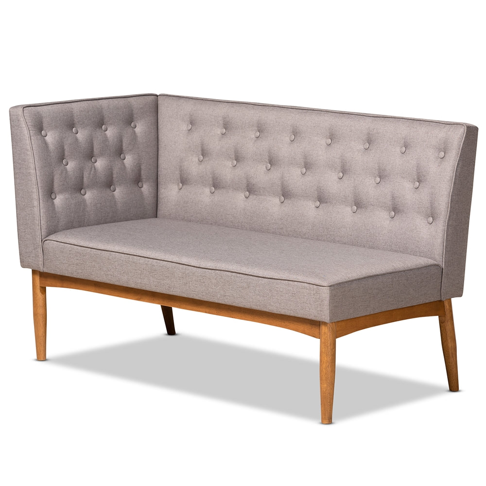 Riordan Mid-Century Modern Grey Fabric Upholstered and Walnut Brown Finished Wood 2-Piece Dining Nook Banquette Set