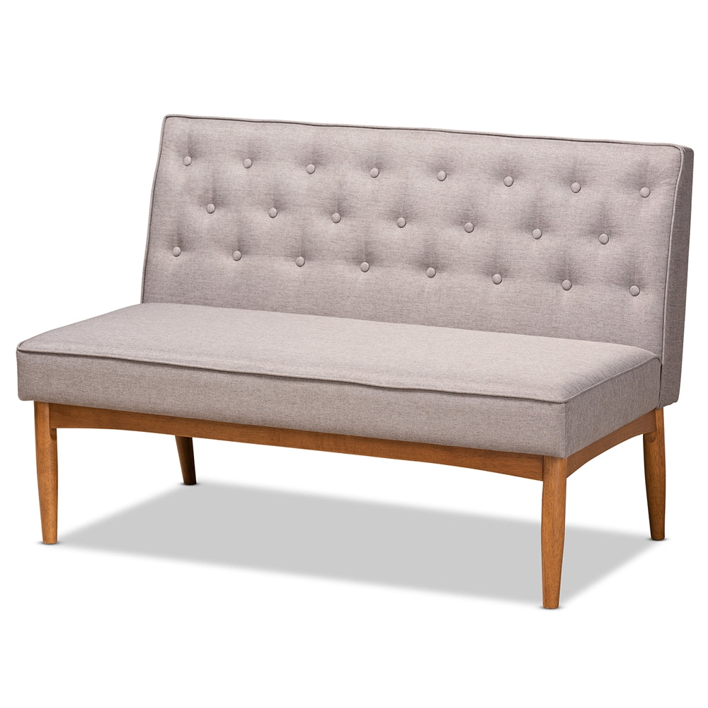 Riordan Mid-Century Modern Grey Fabric Upholstered and Walnut Brown Finished Wood 3-Piece Dining Nook Set