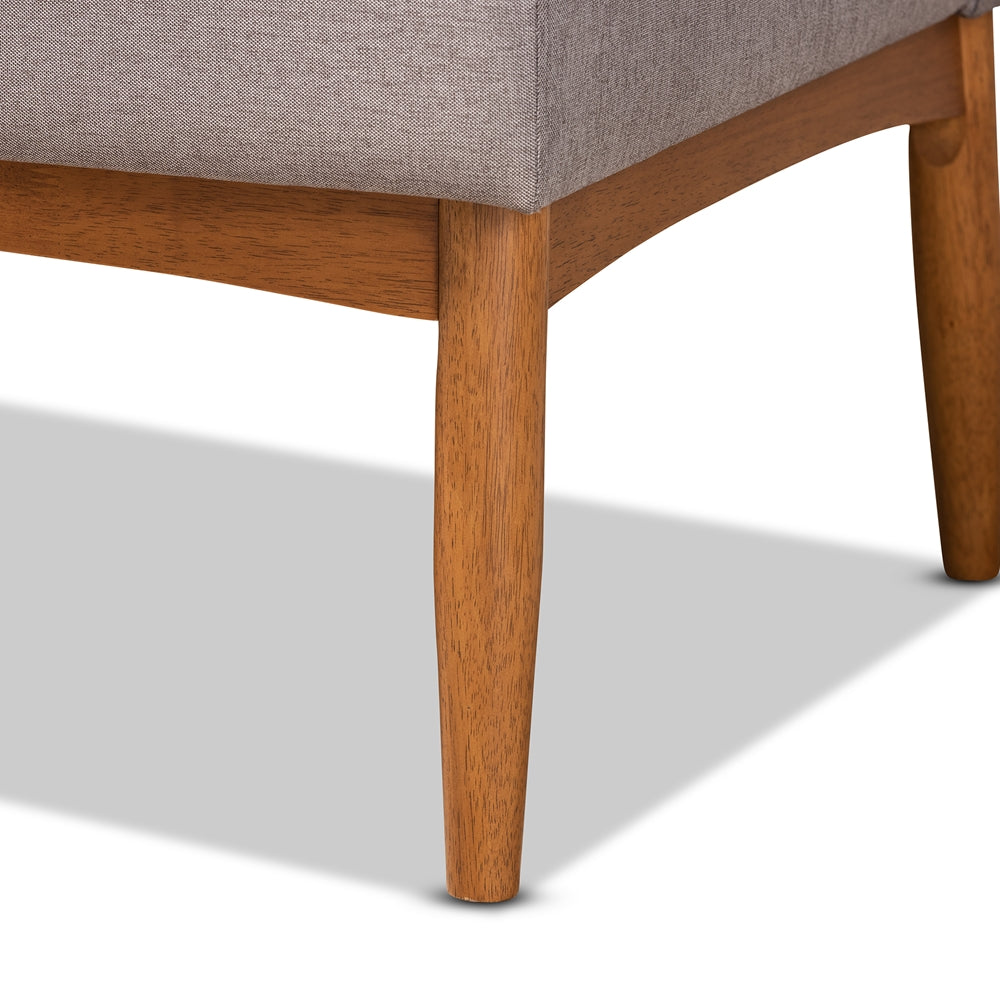 Riordan Mid-Century Modern Grey Fabric Upholstered and Walnut Brown Finished Wood 3-Piece Dining Nook Set