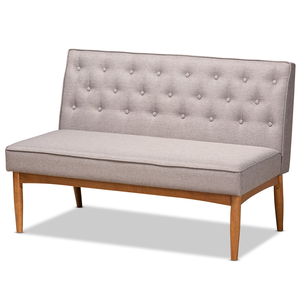 Riordan Mid-Century Modern Grey Fabric Upholstered and Walnut Brown Finished Wood 4-Piece Dining Nook Set
