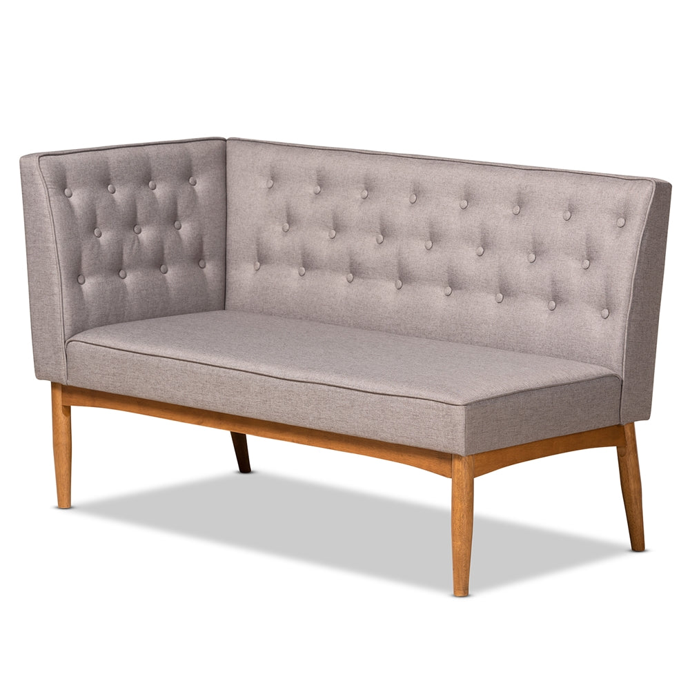 Riordan Mid-Century Modern Grey Fabric Upholstered and Walnut Brown Finished Wood 4-Piece Dining Nook Set