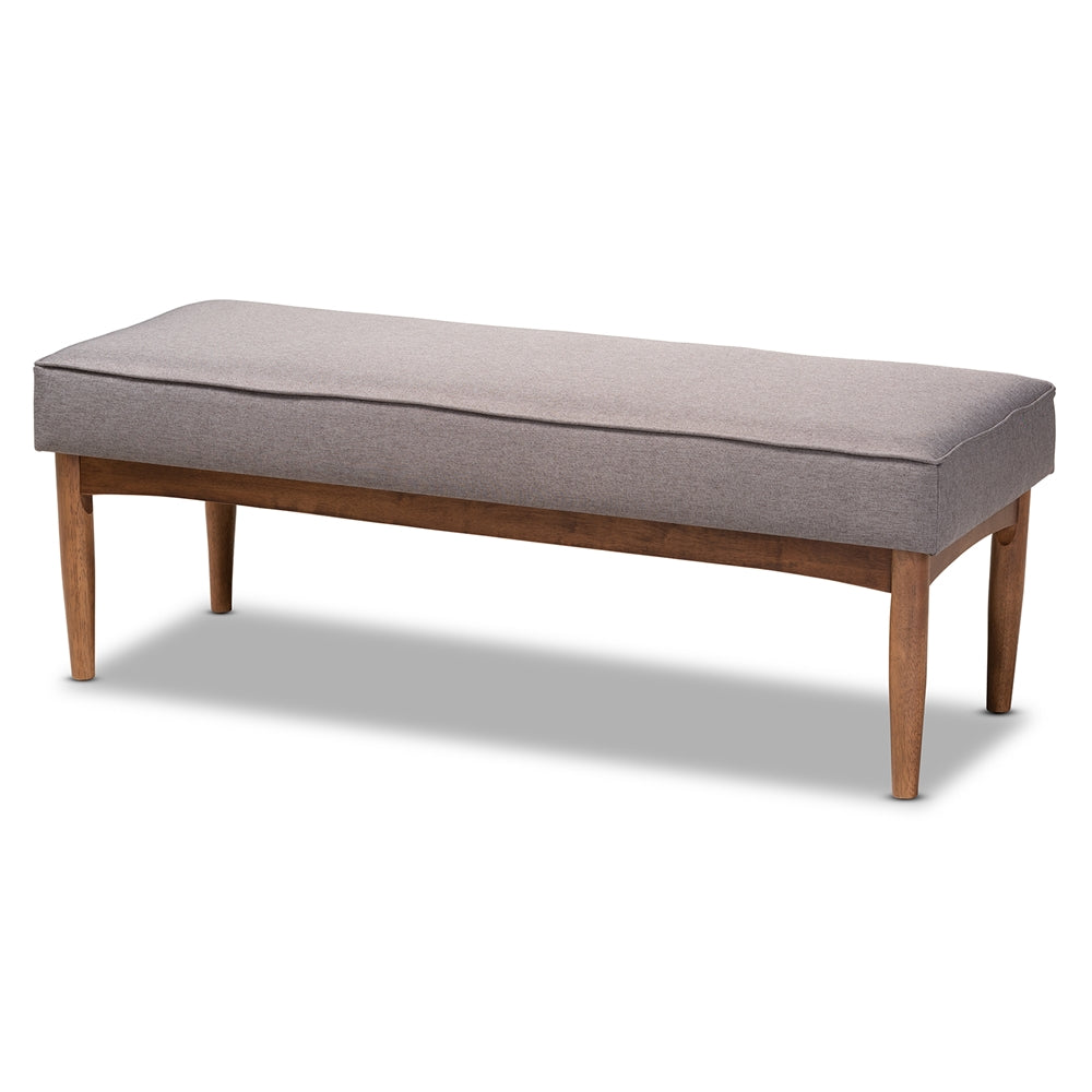 Riordan Mid-Century Modern Grey Fabric Upholstered and Walnut Brown Finished Wood 4-Piece Dining Nook Set