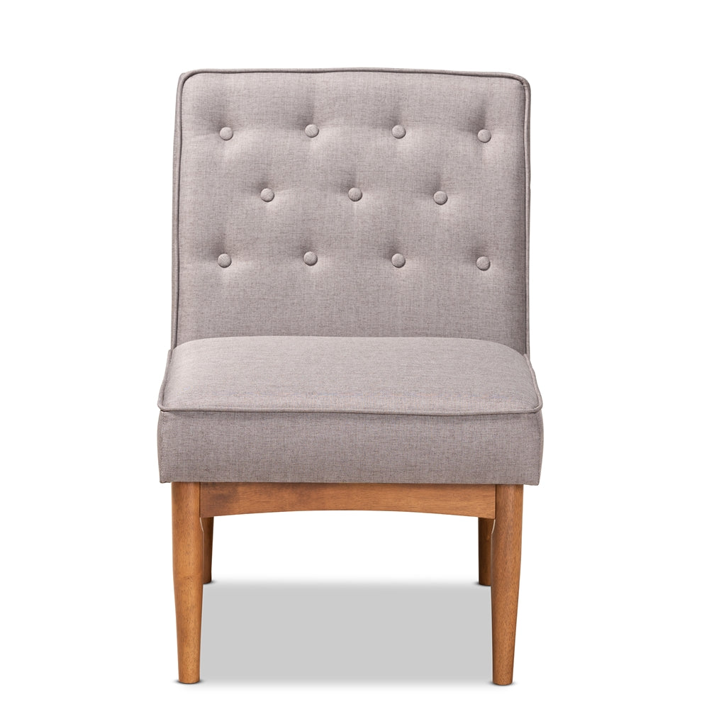 Riordan Mid-Century Modern Grey Fabric Upholstered and Walnut Brown Finished Wood Dining Chair