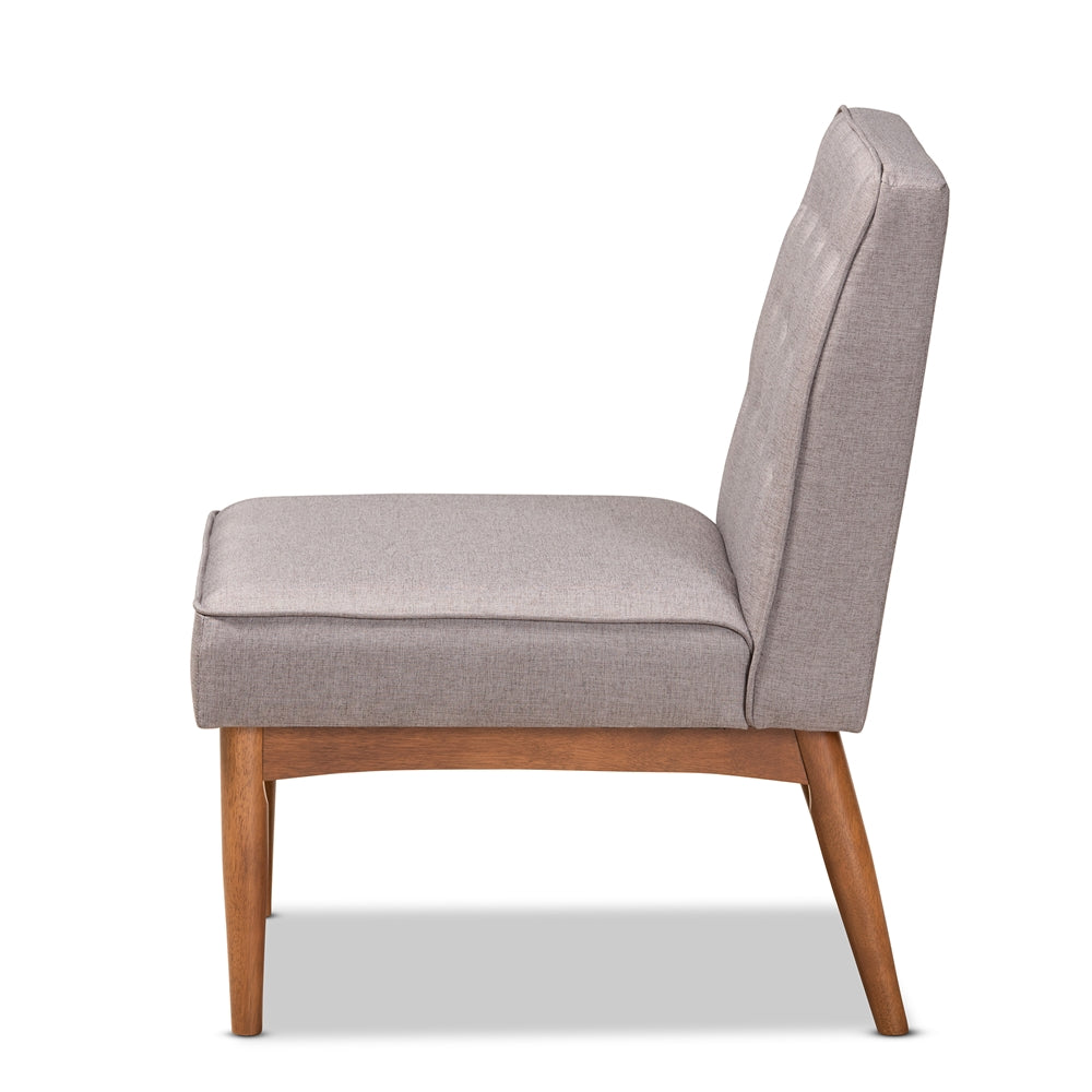 Riordan Mid-Century Modern Grey Fabric Upholstered and Walnut Brown Finished Wood Dining Chair