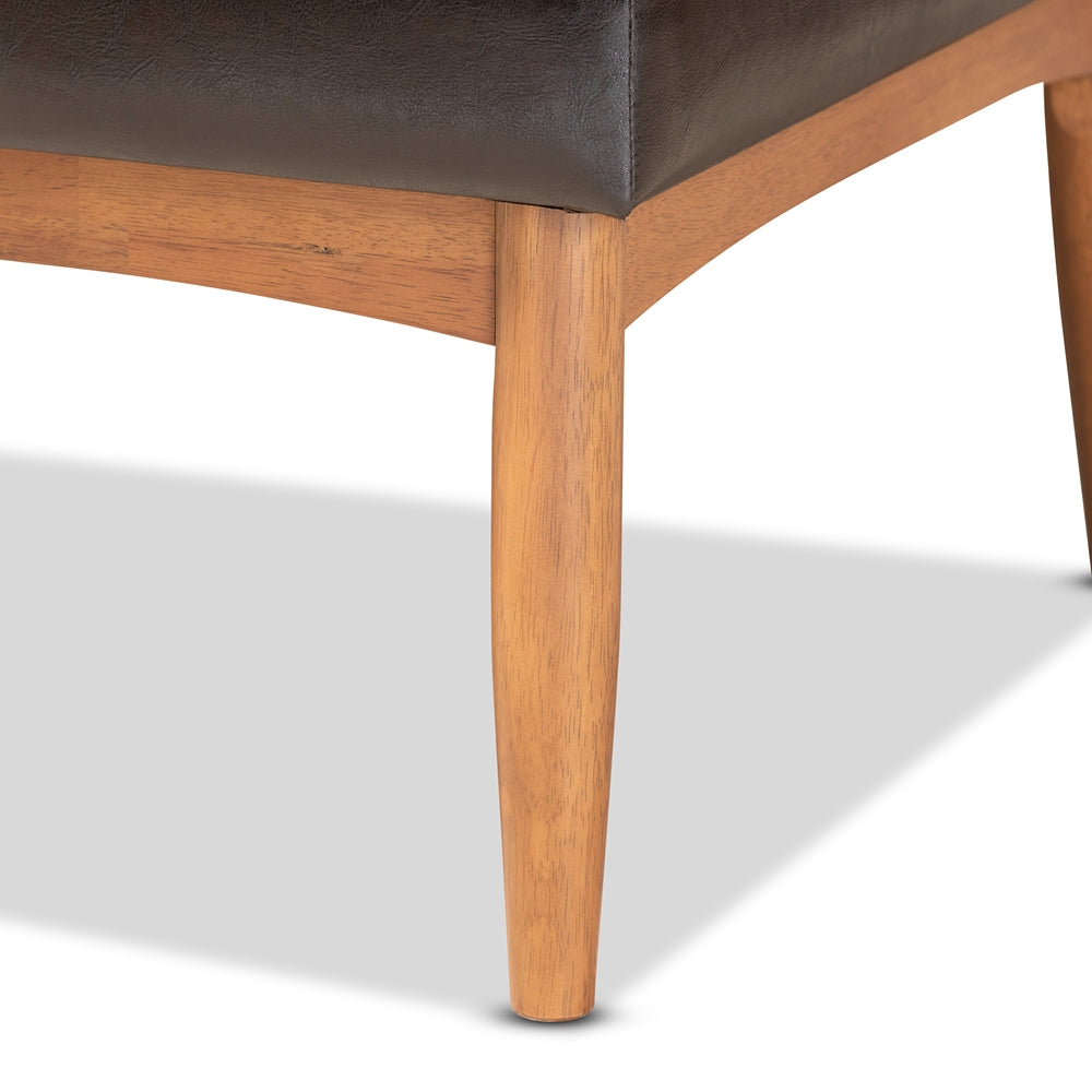 Riordan Mid-Century Modern Dark Brown Faux Leather Upholstered and Walnut Brown Finished Wood 2-Piece Dining Nook Banquette Set