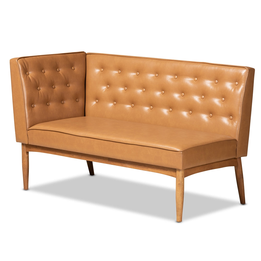 Riordan Mid-Century Modern Tan Faux Leather Upholstered and Walnut Brown Finished Wood 5-Piece Dining Nook Set