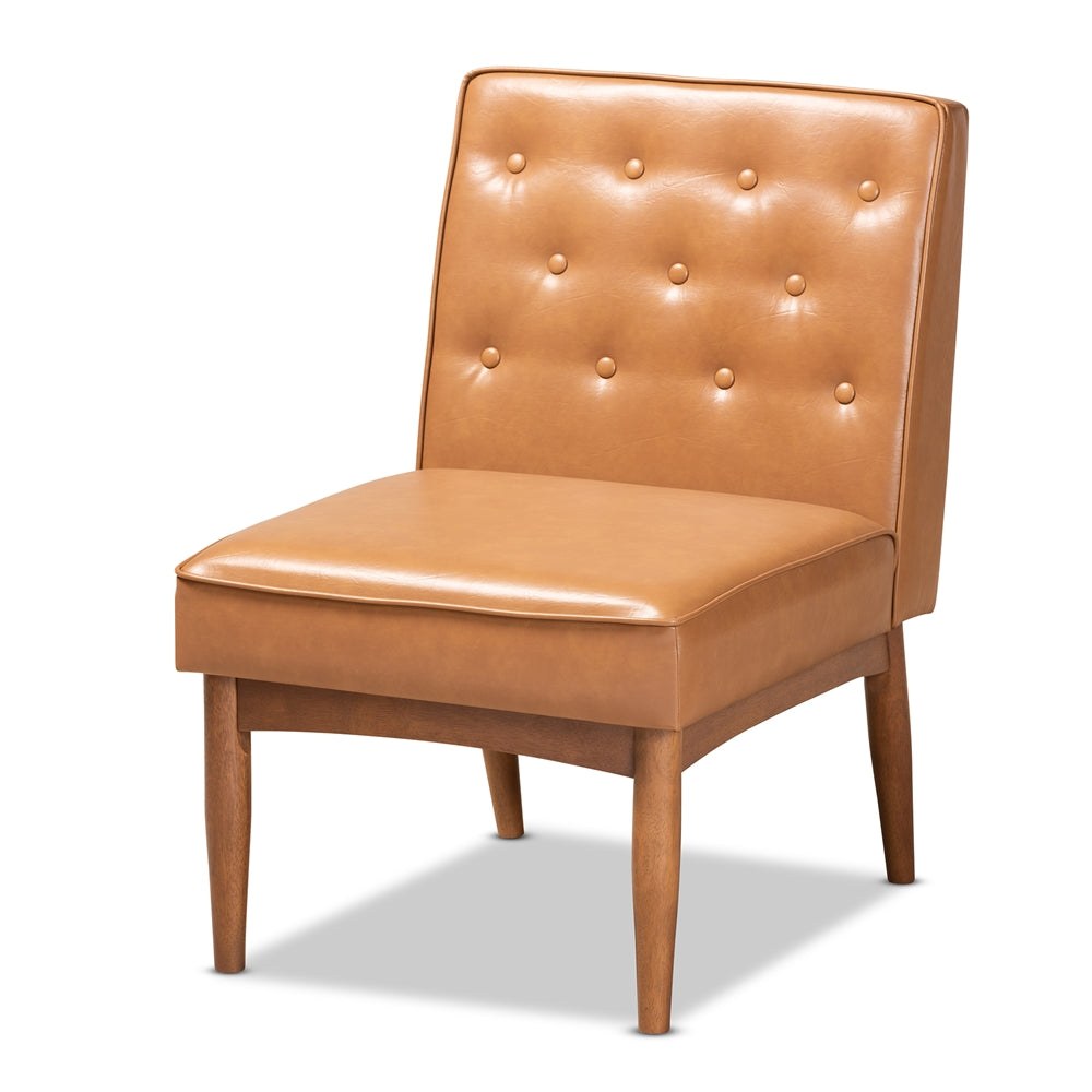 Riordan Mid-Century Modern Tan Faux Leather Upholstered and Walnut Brown Finished Wood 5-Piece Dining Nook Set