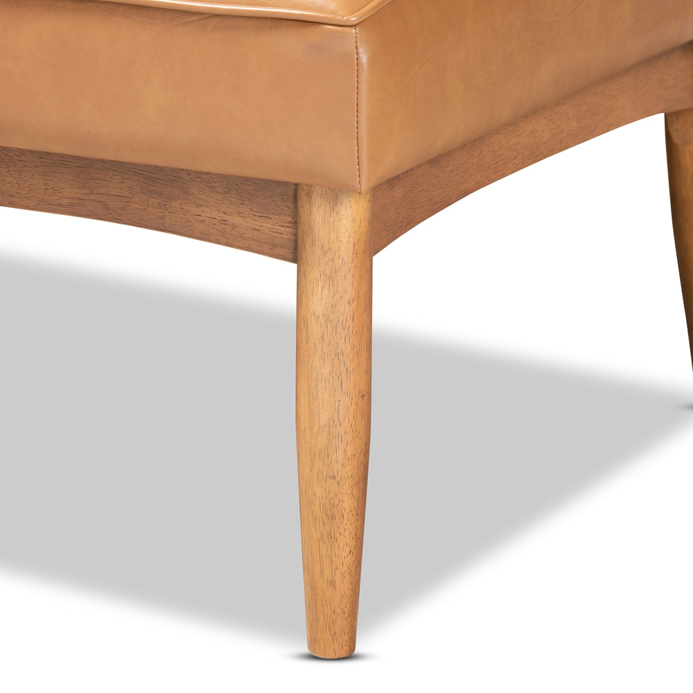 Riordan Mid-Century Modern Tan Faux Leather Upholstered and Walnut Brown Finished Wood 3-Piece Dining Nook Set