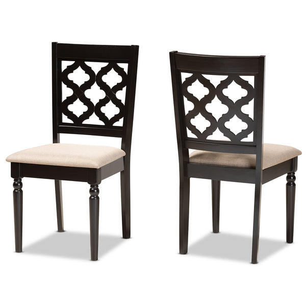 Ramiro Modern and Contemporary Sand Fabric Upholstered and Dark Brown Finished Wood 2-Piece Dining Chair Set