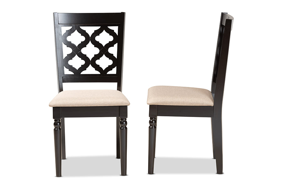 Ramiro Modern and Contemporary Sand Fabric Upholstered and Dark Brown Finished Wood 2-Piece Dining Chair Set