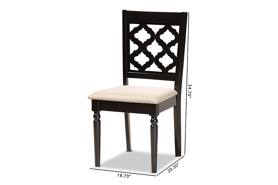 Ramiro Modern and Contemporary Sand Fabric Upholstered and Dark Brown Finished Wood 2-Piece Dining Chair Set