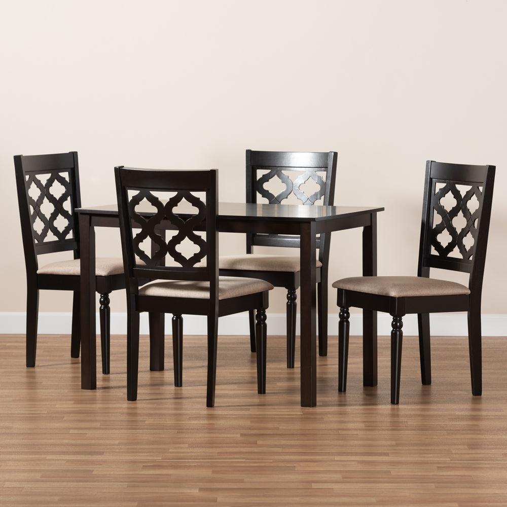 Ramiro Modern and Contemporary Sand Fabric Upholstered and Dark Brown Finished Wood 5-Piece Dining Set