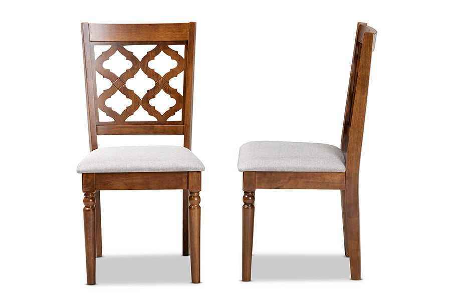 Ramiro Modern and Contemporary Grey Fabric Upholstered and Walnut Brown Finished Wood 2-Piece Dining Chair Set