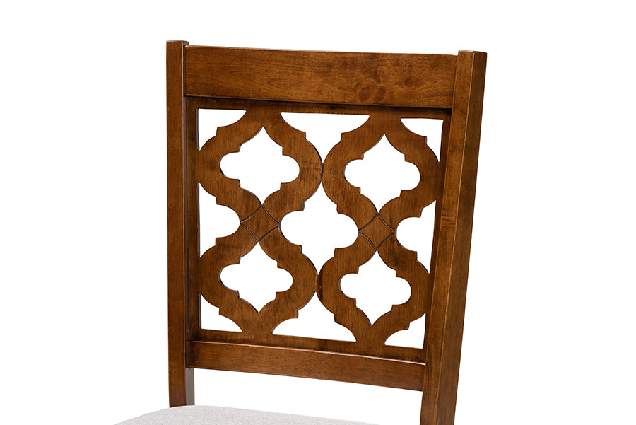Ramiro Modern and Contemporary Grey Fabric Upholstered and Walnut Brown Finished Wood 2-Piece Dining Chair Set