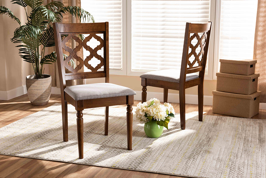 Ramiro Modern and Contemporary Grey Fabric Upholstered and Walnut Brown Finished Wood 2-Piece Dining Chair Set