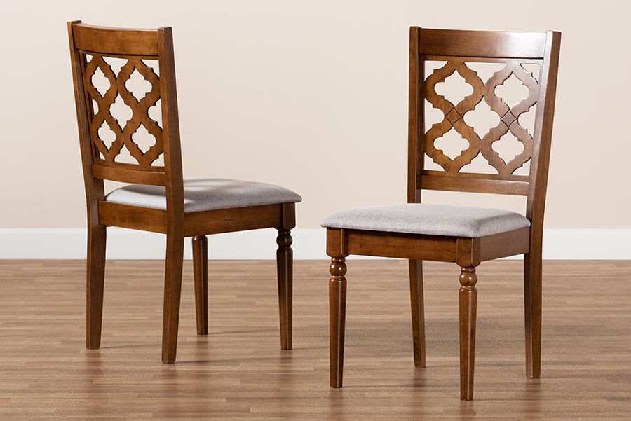 Ramiro Modern and Contemporary Grey Fabric Upholstered and Walnut Brown Finished Wood 2-Piece Dining Chair Set
